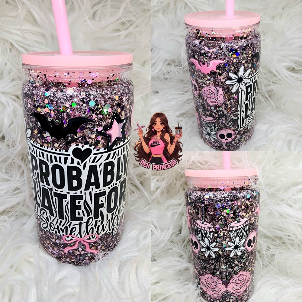 Glitter Tumbler with Straw - Pink and Black